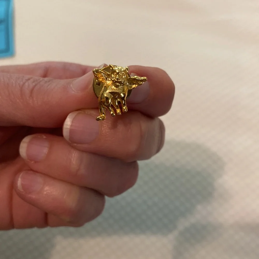 Pet Angel Vintage Gold Cat Kitten Rainbow Bridge Memory Lapel Tie Pin Brooch